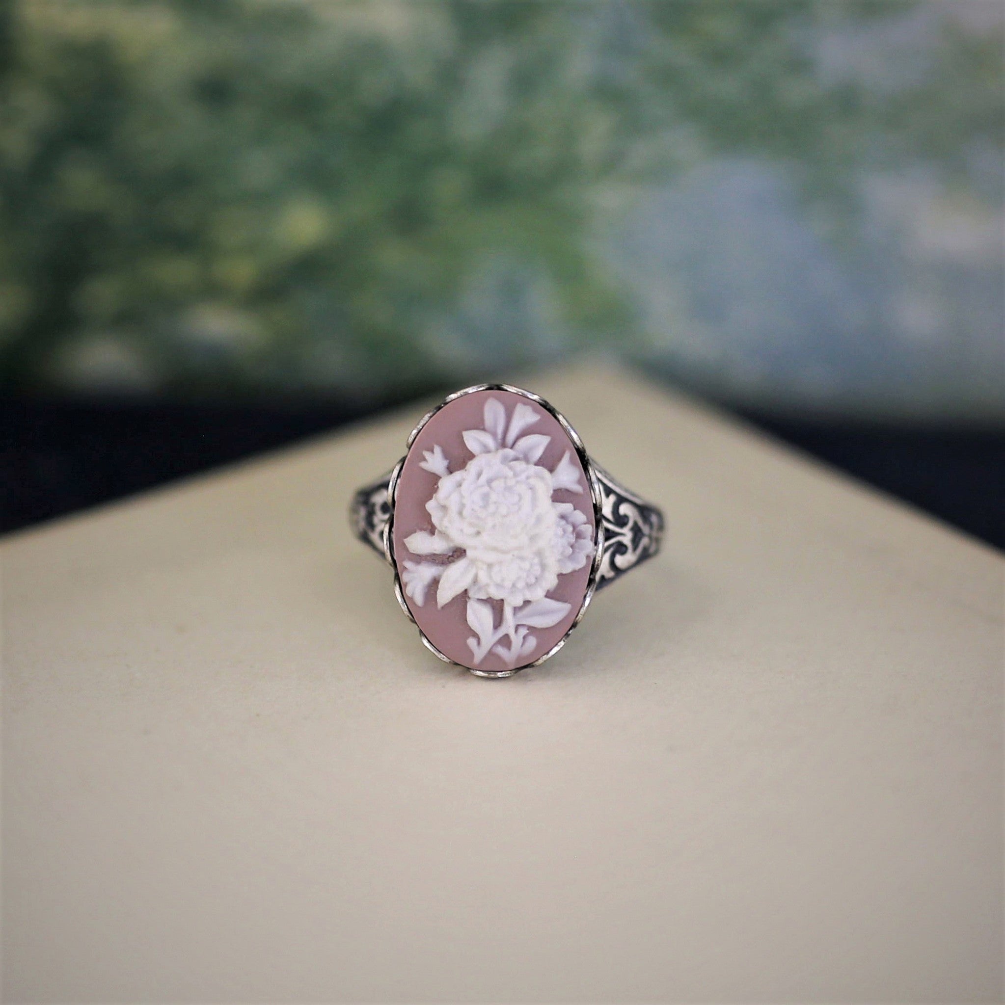 Bouquet Cameo Ring in Antiqued Brass or Silver  Choose a Color