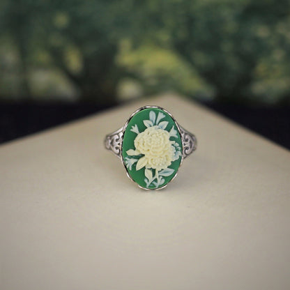 Bouquet Cameo Ring in Antiqued Brass or Silver  Choose a Color