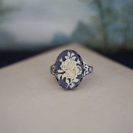 Bouquet Cameo Ring in Antiqued Brass or Silver  Choose a Color