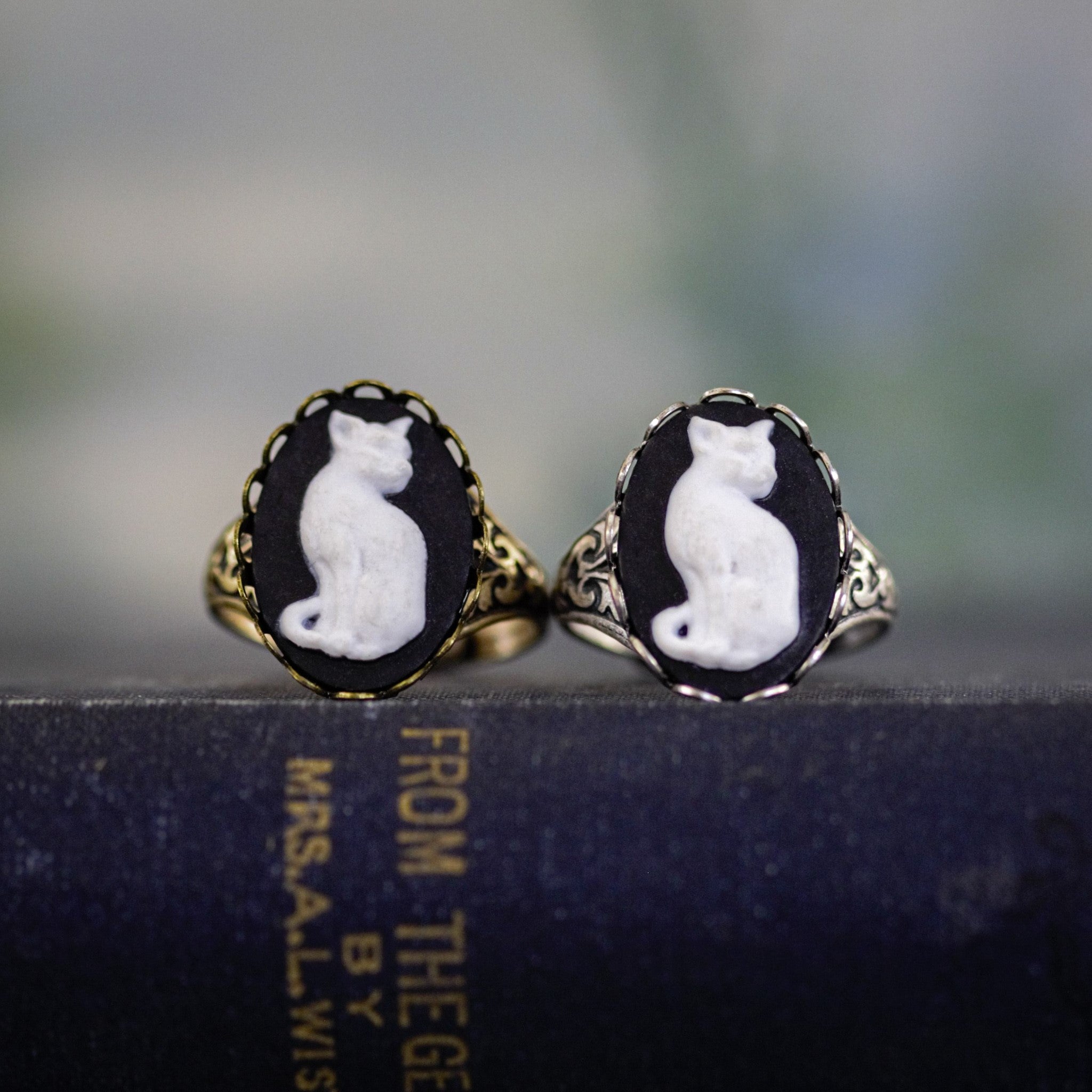 Cat Cameo Ring in Antiqued Brass or Silver