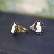 Cat Cameo Ring in Antiqued Brass or Silver