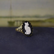 Cat Cameo Ring in Antiqued Brass or Silver