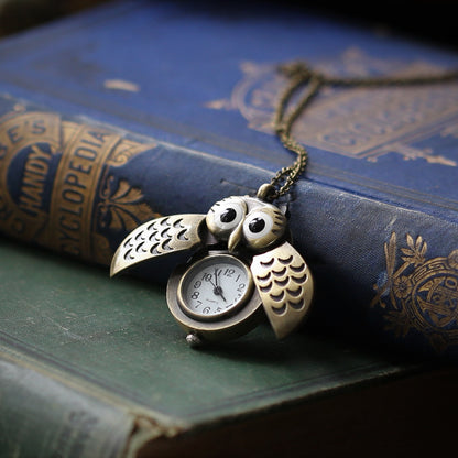 Owl Watch Necklace in Brass