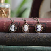 Cameo Lady Necklace in Vintage Style - Pick Green, Blue, Black, or Pink