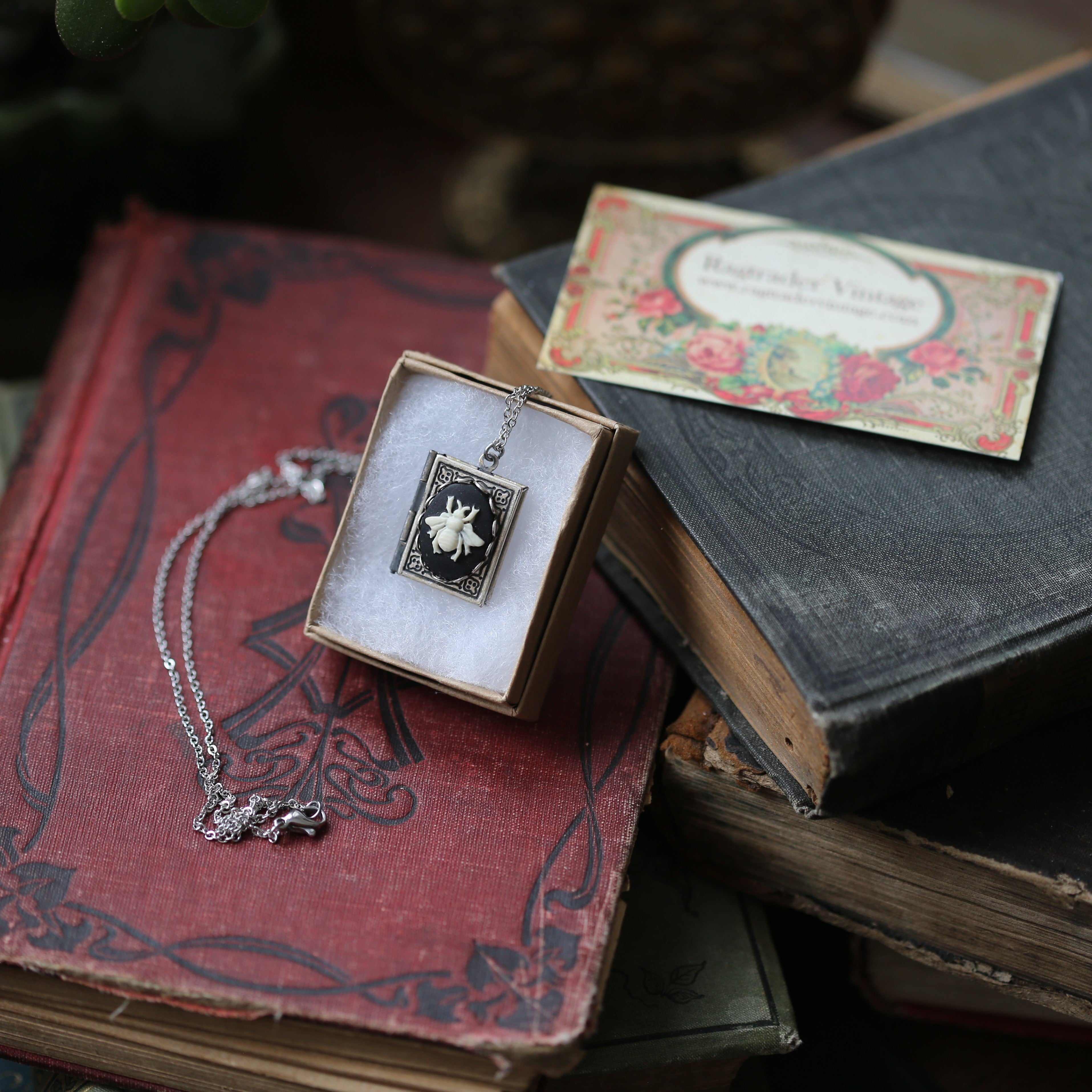 Cameo Book Locket - Bee, Angel, Thistle and Hummingbird