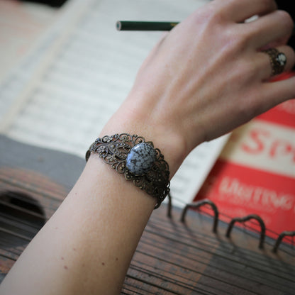 Stone Cuff Bracelet - Black Onyx, Snowflake Obsidian, Howlite or Shimmerstone