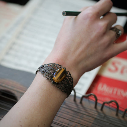 Stone Cuff Bracelet - Citrine, Goldstone, Mahogany Obsidian, Red Jasper, Leopardskin Jasper, Tigereye