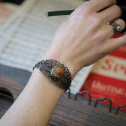 Stone Cuff Bracelet - Tree Agate, Russian Serpentine, Aventurine, Unakite