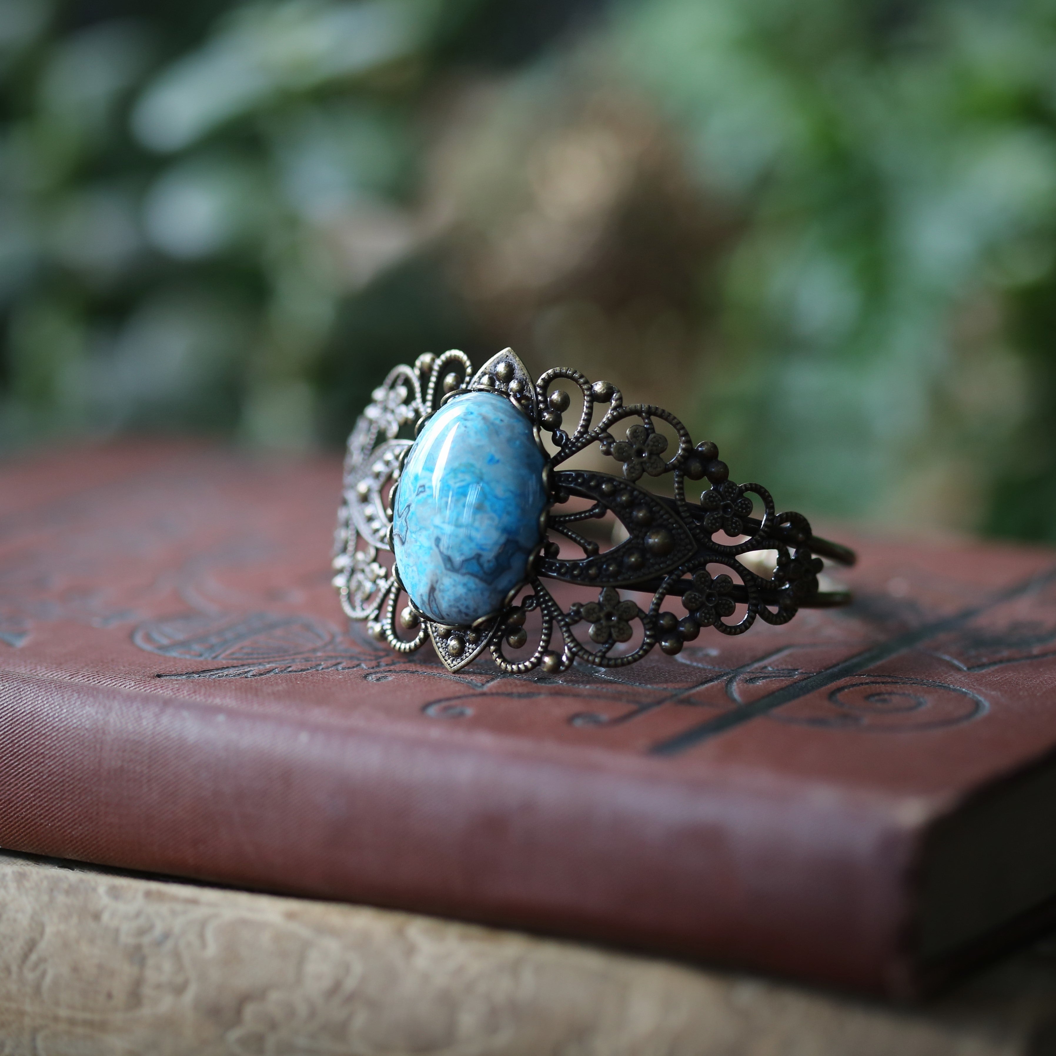 Stone Cuff Bracelet - Blue Agate, Lt/Dk Blue Sodalite, Turquoise Howlite, Lt/Dk Blue Howlite