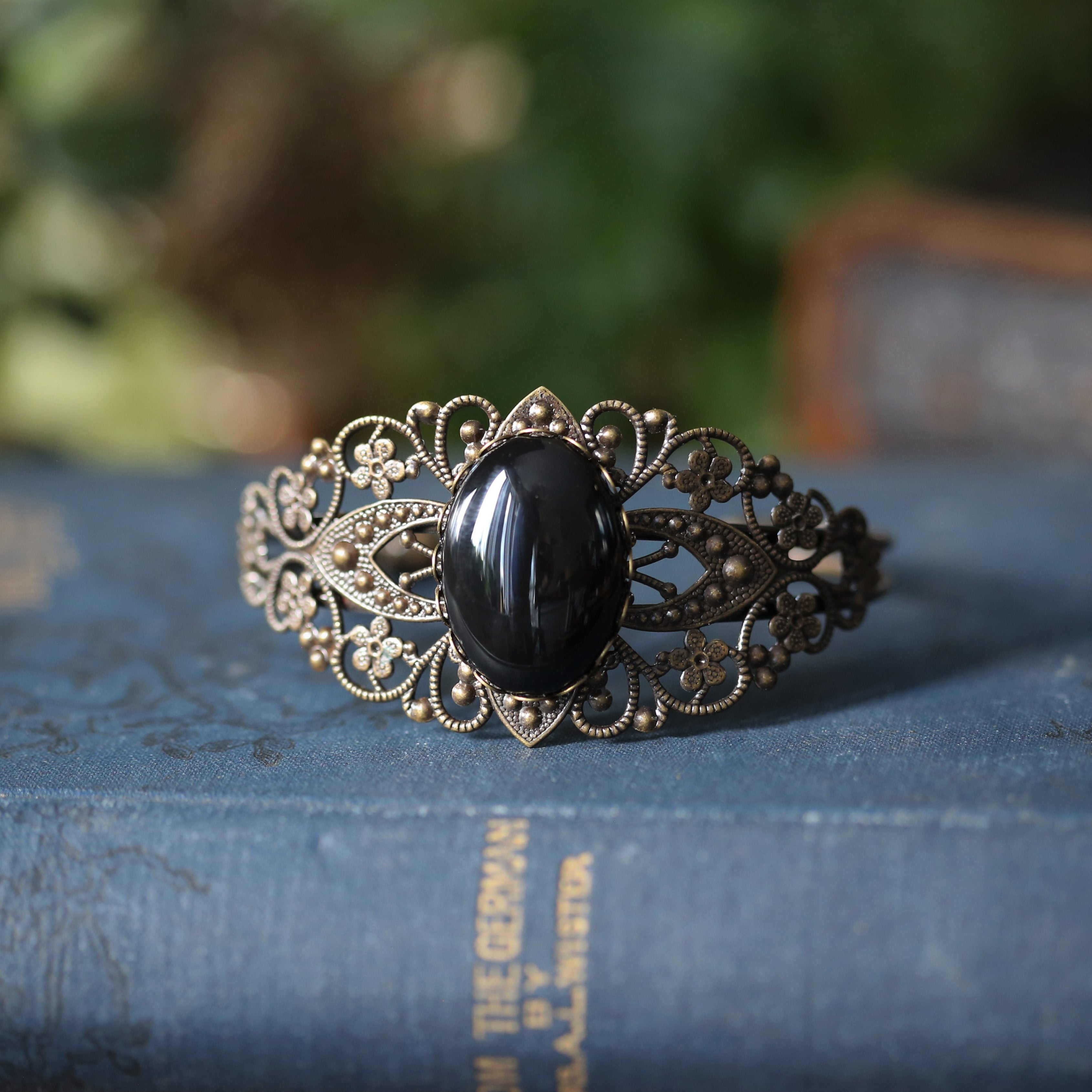 Black or White Stone Cuff Bracelet