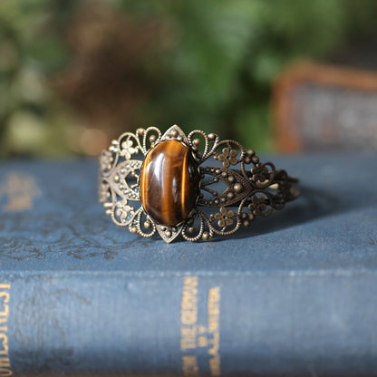 Stone Cuff Bracelet - Citrine, Goldstone, Mahogany Obsidian, Red Jasper, Leopardskin Jasper, Tigereye