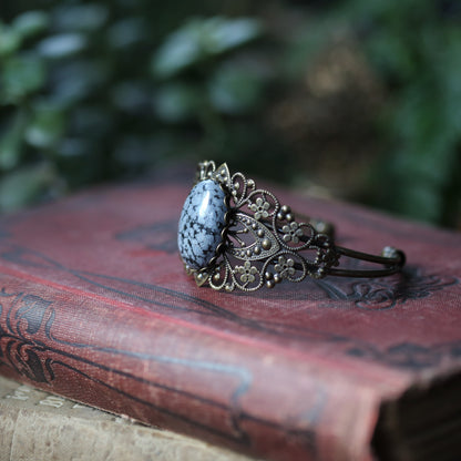 Stone Cuff Bracelet - Black Onyx, Snowflake Obsidian, Howlite or Shimmerstone