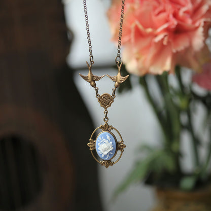 Victorian Flower Cameo Necklace