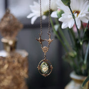 Victorian Flower Cameo Necklace- Brass and Black