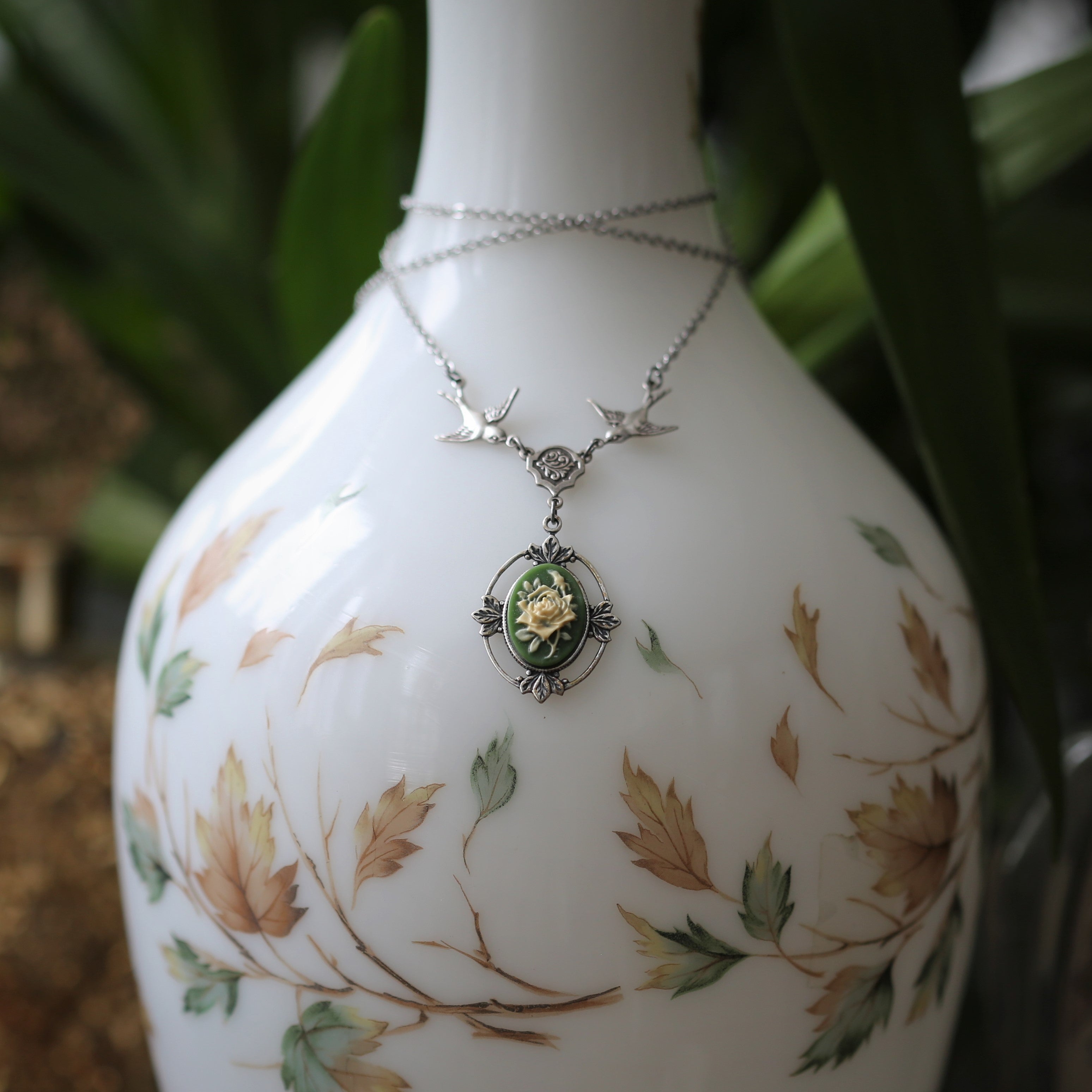 Victorian Flower Cameo Necklace