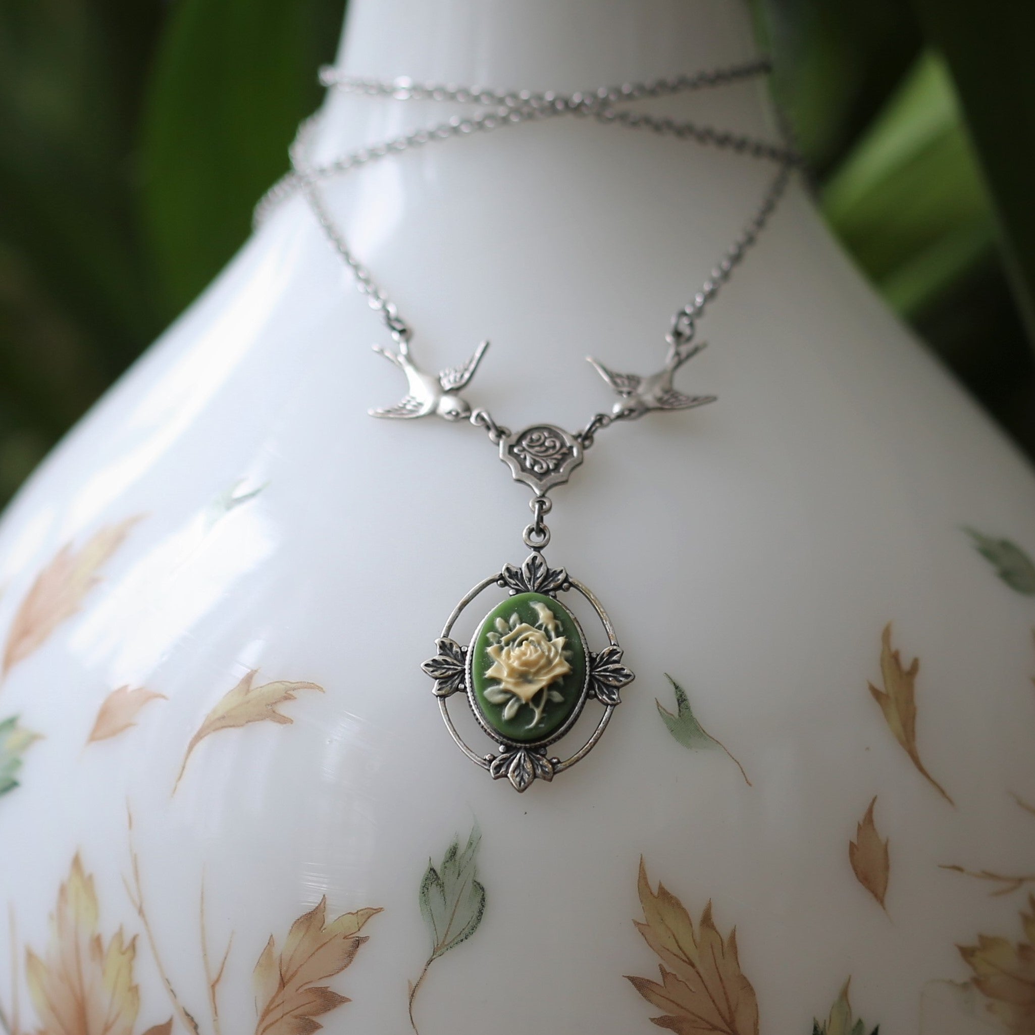 Victorian Rose Cameo Necklace- Choose a Color and Material