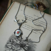 Vintage Flower Cameo Pendant Necklace in Silver or Bronze