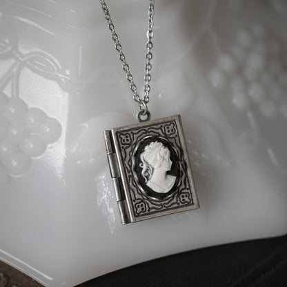 Cameo Book Locket in Antique Silver - Womens Profile