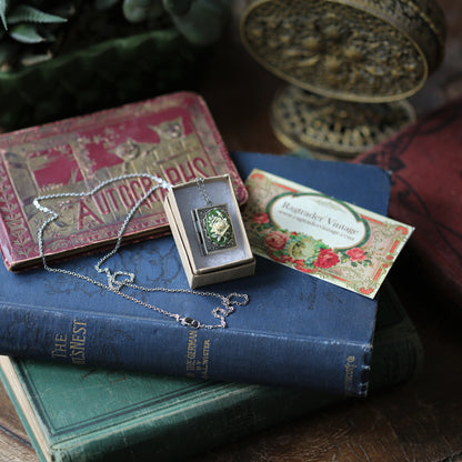 Cameo Rose Book Locket in Antique Silver - Choose Pink Blue Green Red or Black