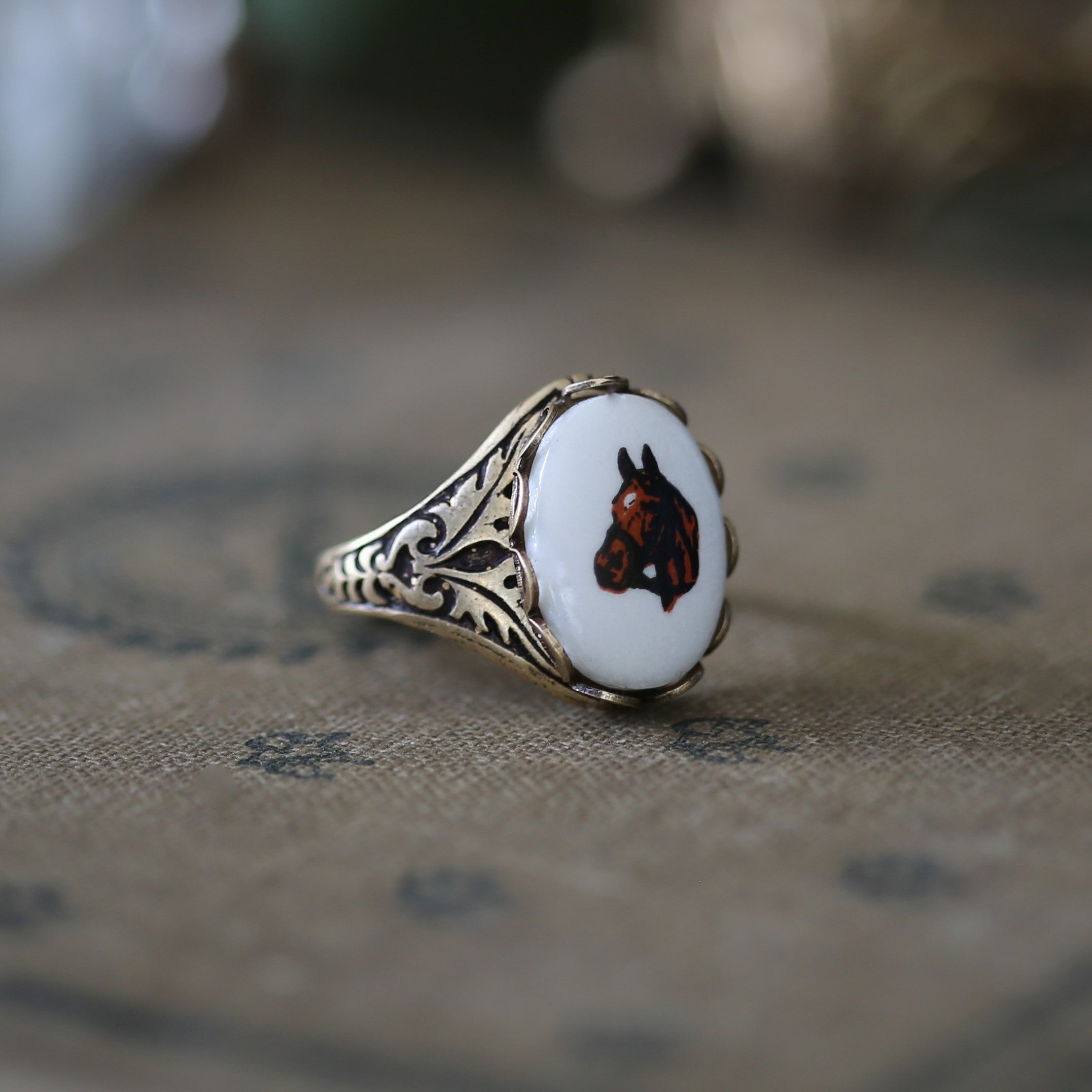 Vintage Horse Cameo Ring