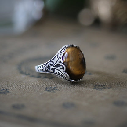 Stone Ring - Tigereye, Goldstone, Carnelian or Leopardskin Jasper