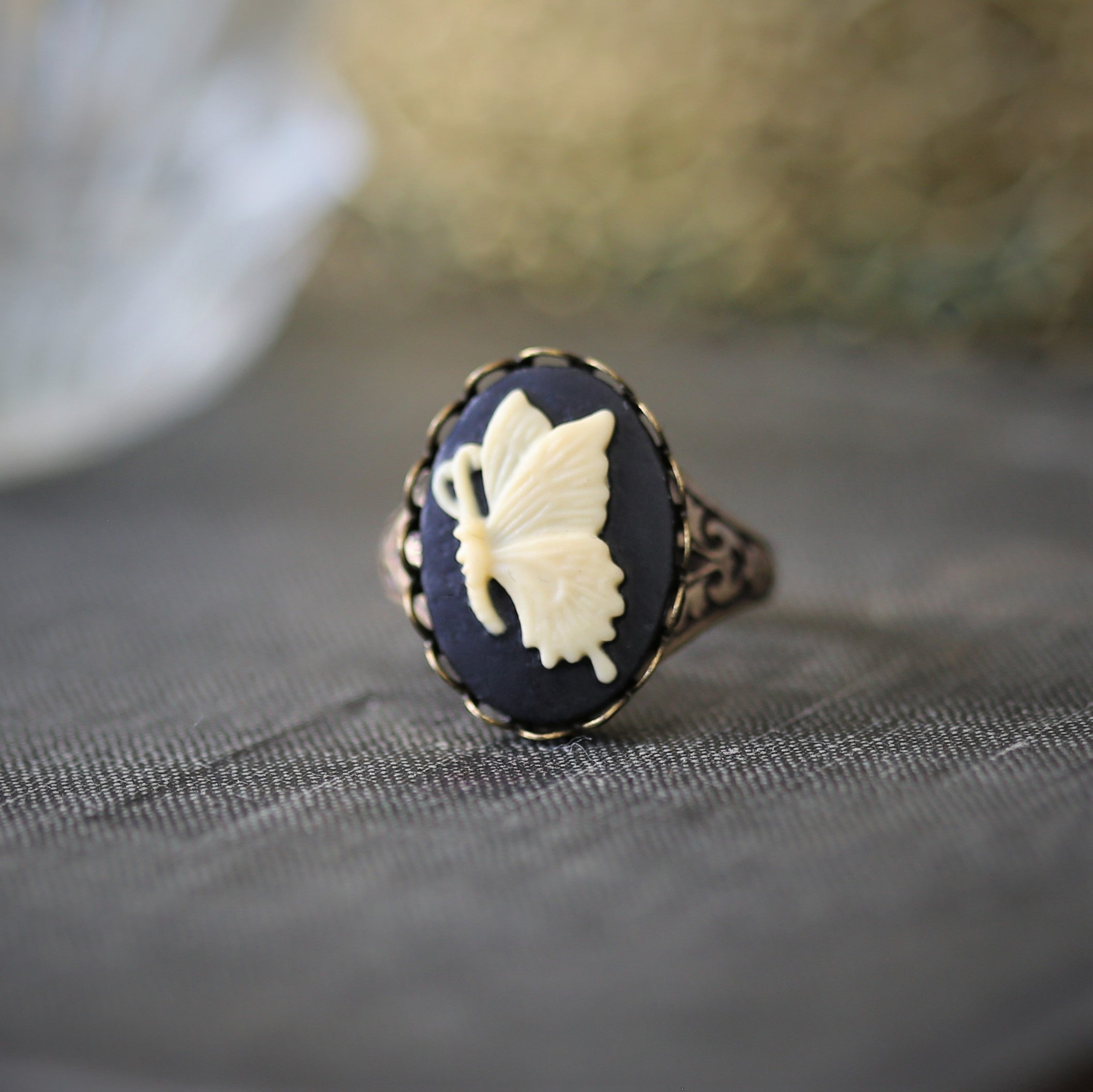 Butterfly Cameo Rings  Choose Orange, Blue, Ivory or Black