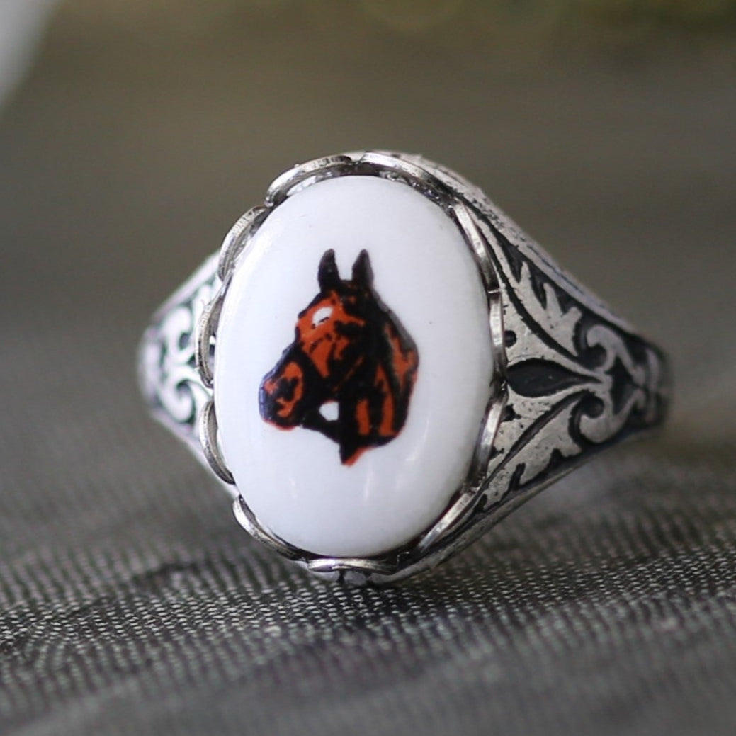 Vintage Horse Cameo Ring