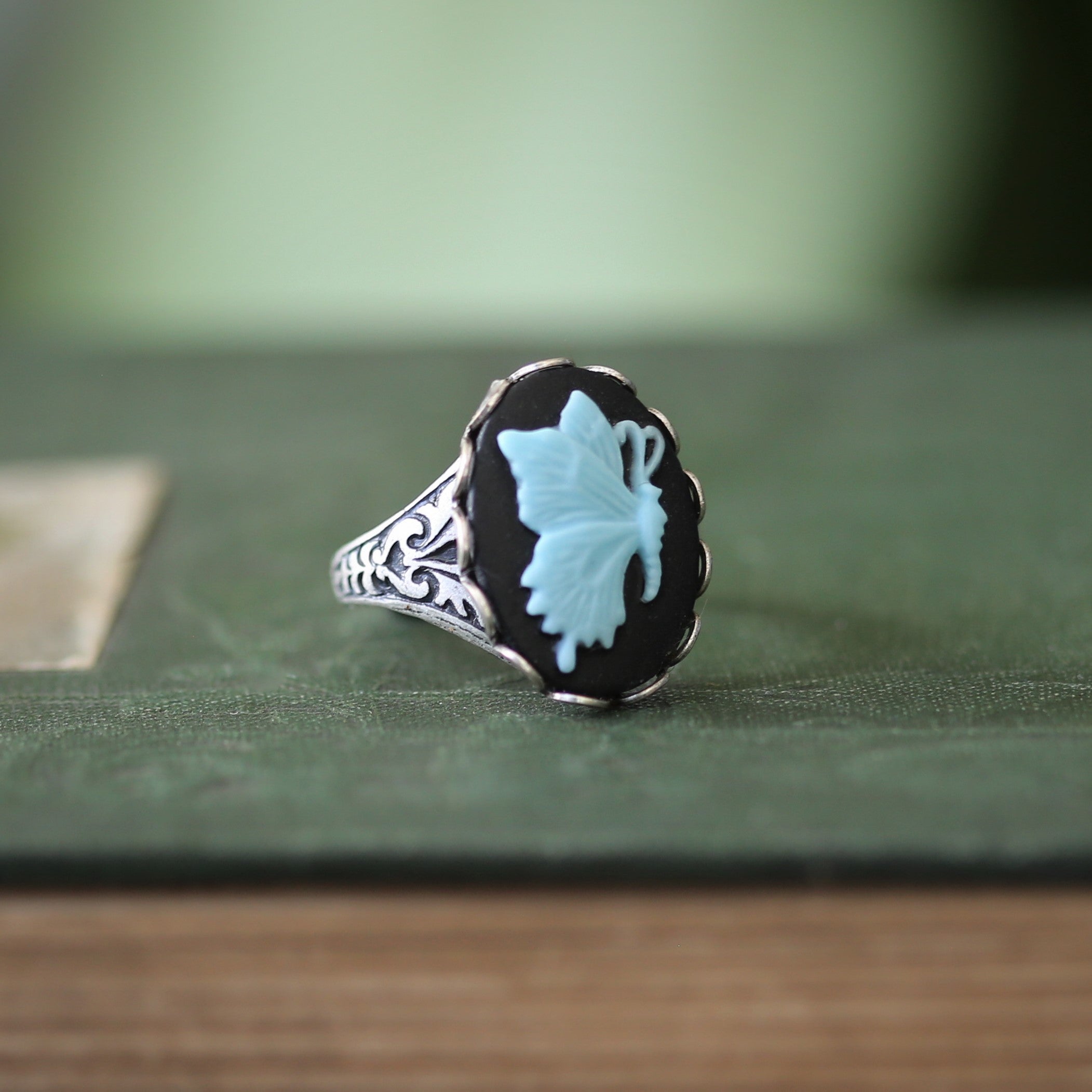 Butterfly Cameo Rings  Choose Orange, Blue, Ivory or Black