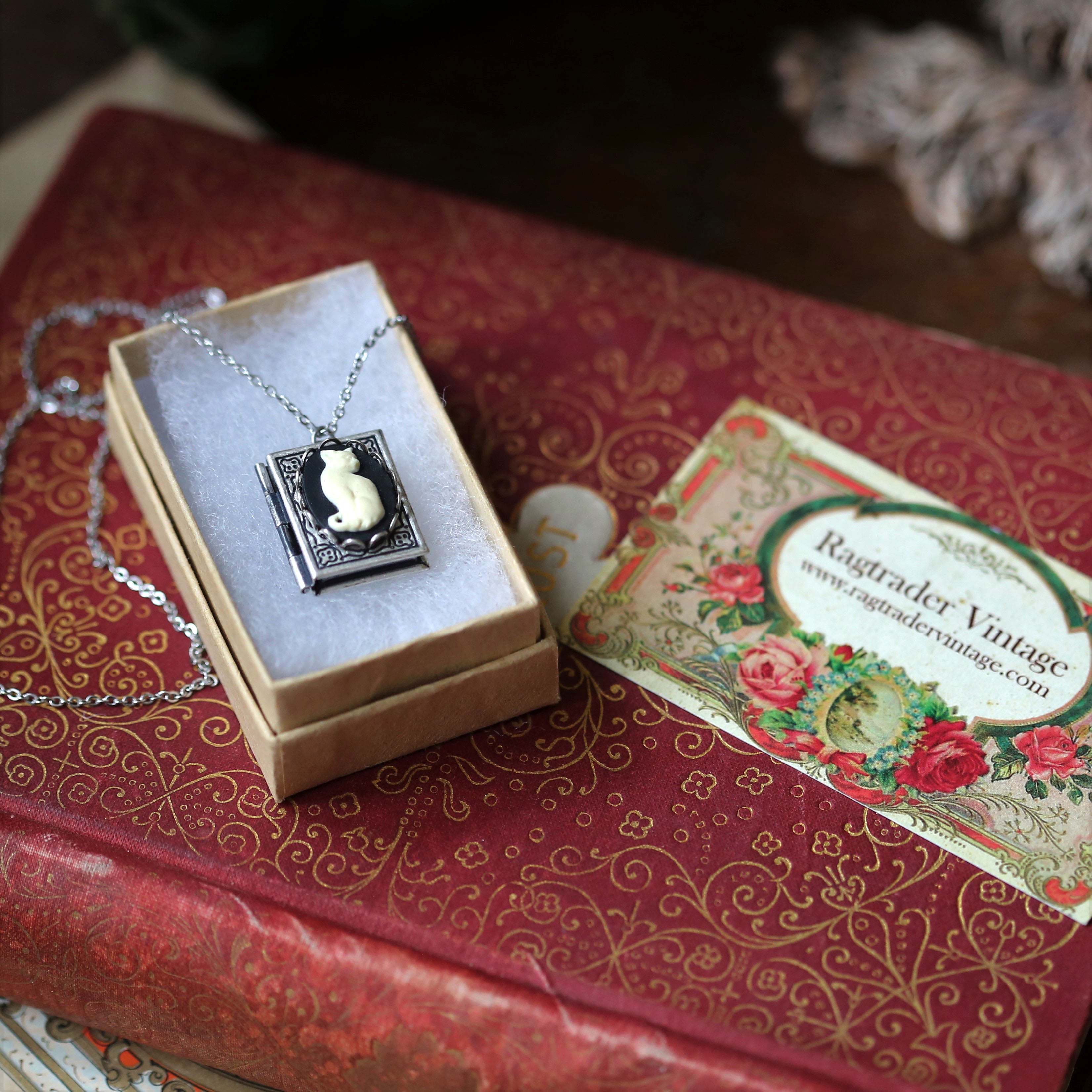 Cameo Cat Book Locket - Choose a Style