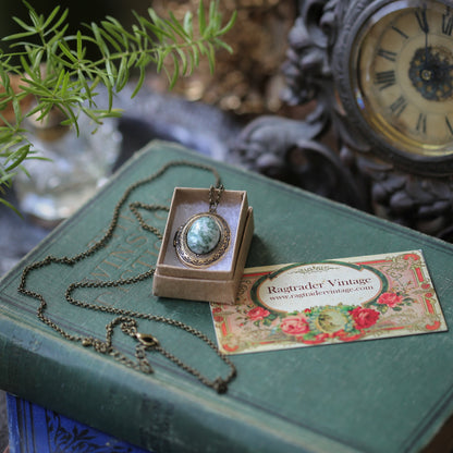 Vintage Locket in Aventurine, Tree Agate, Unakite, or Serpentine