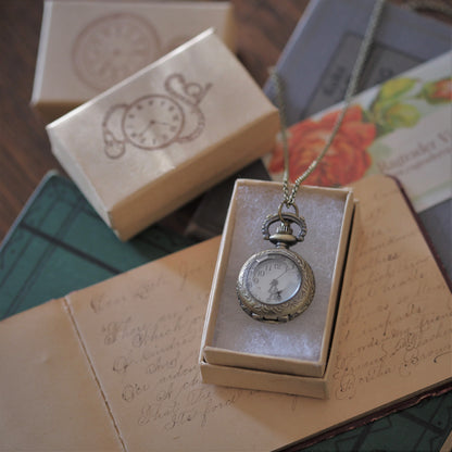 Glass Prism or Rhinestones Pocket Watch Necklaces