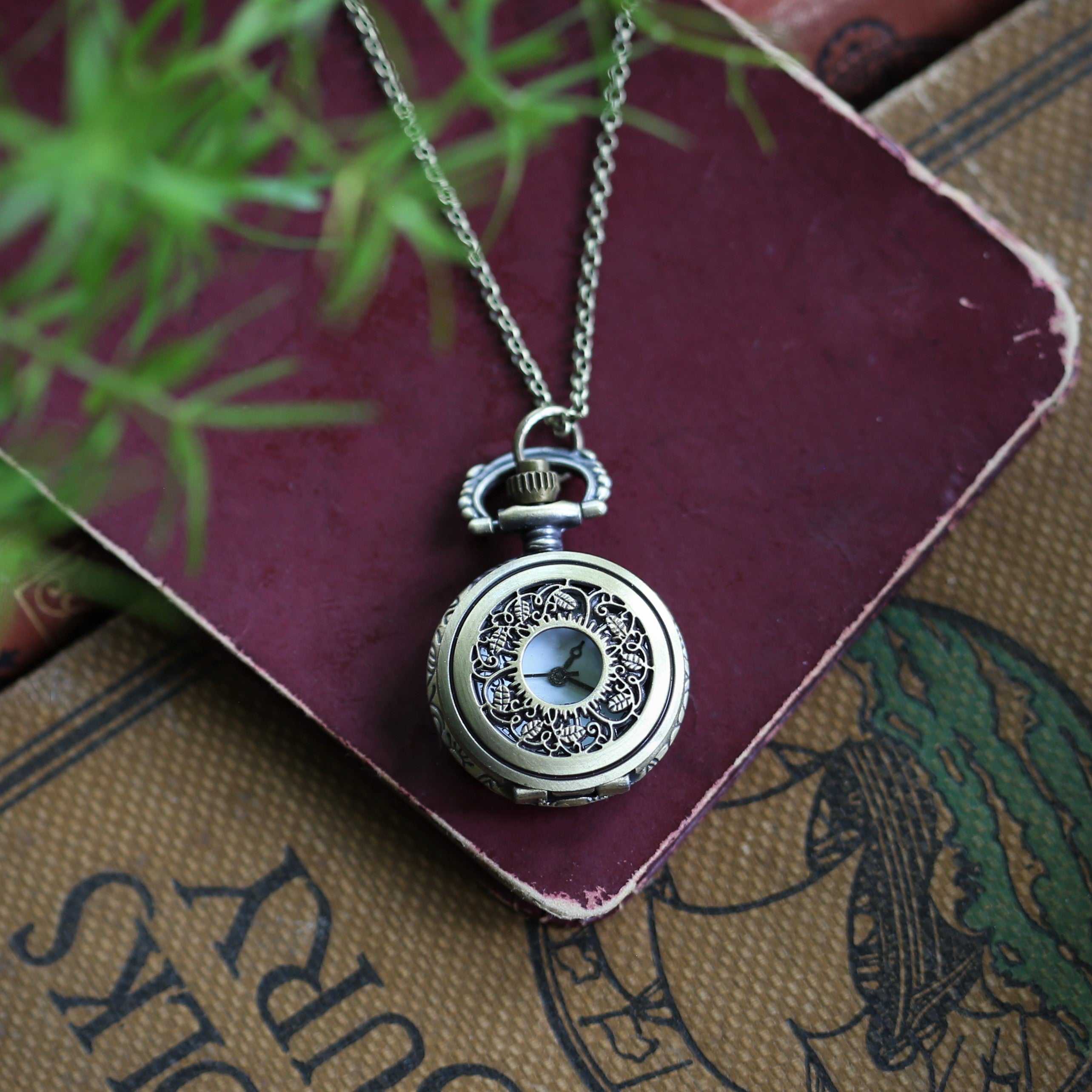 Gardener Vintage Brass Pocket Watch Necklace - Choose a Style