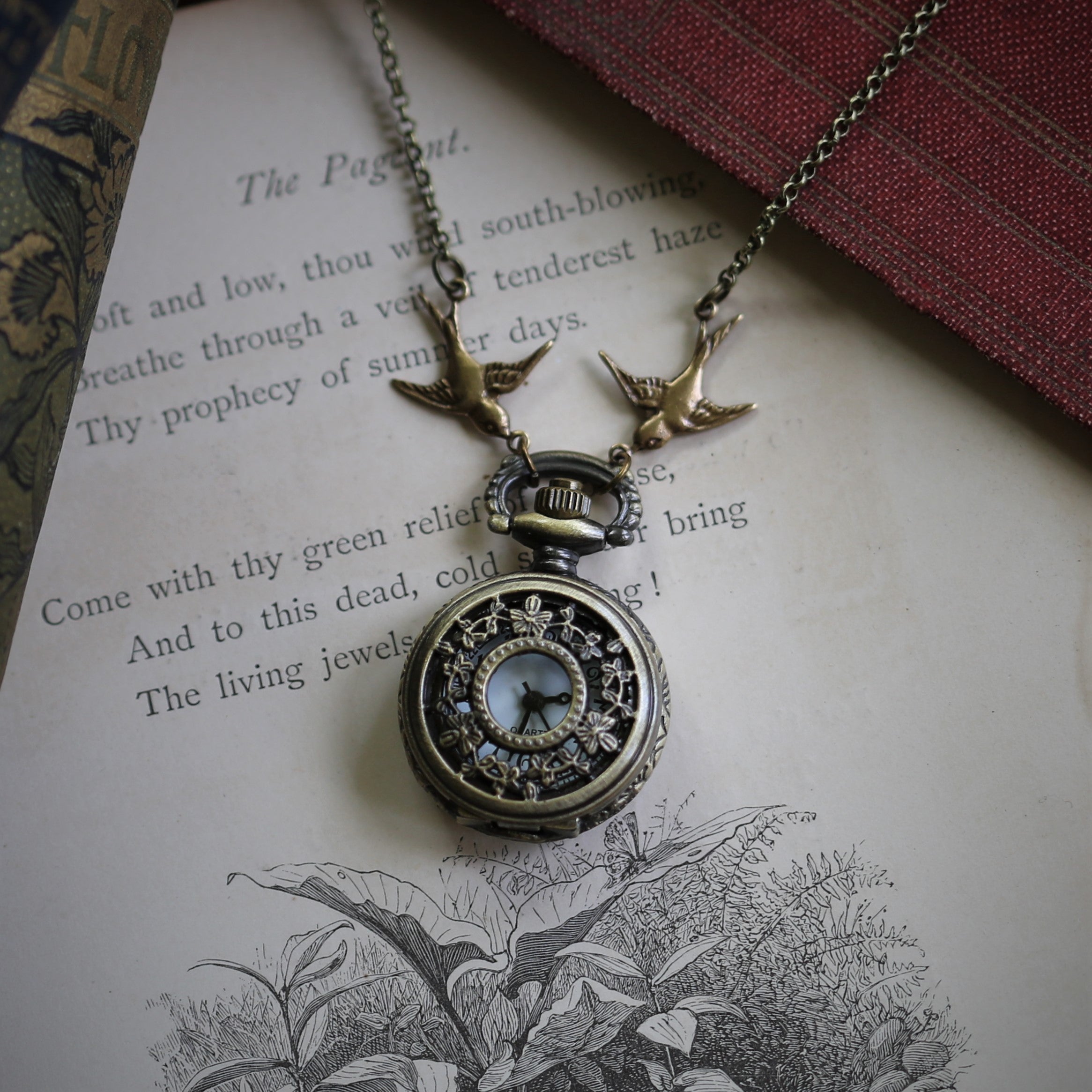 Gardener Vintage Brass Pocket Watch Necklace - Choose a Style