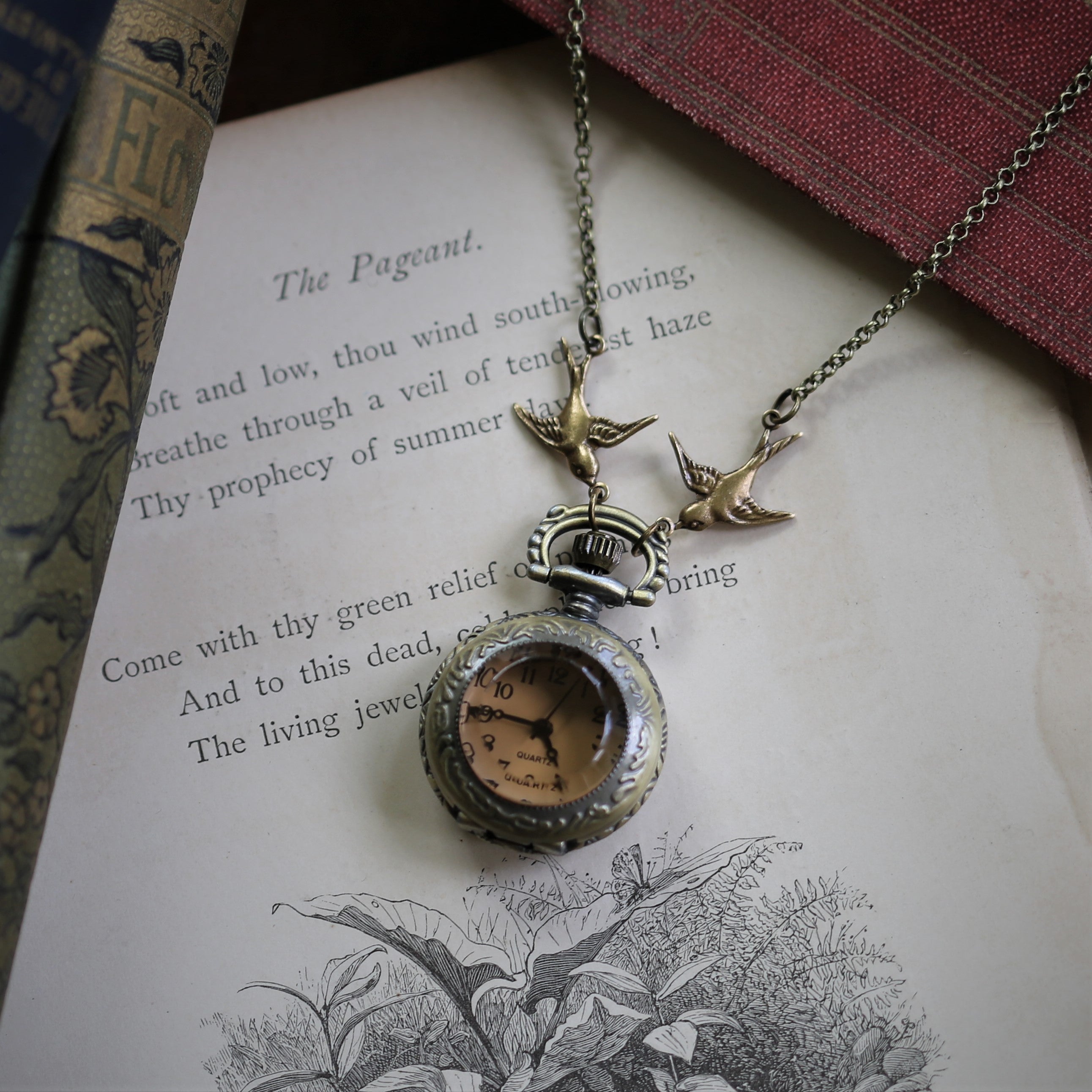 Glass Prism or Rhinestones Pocket Watch Necklace: Four styles