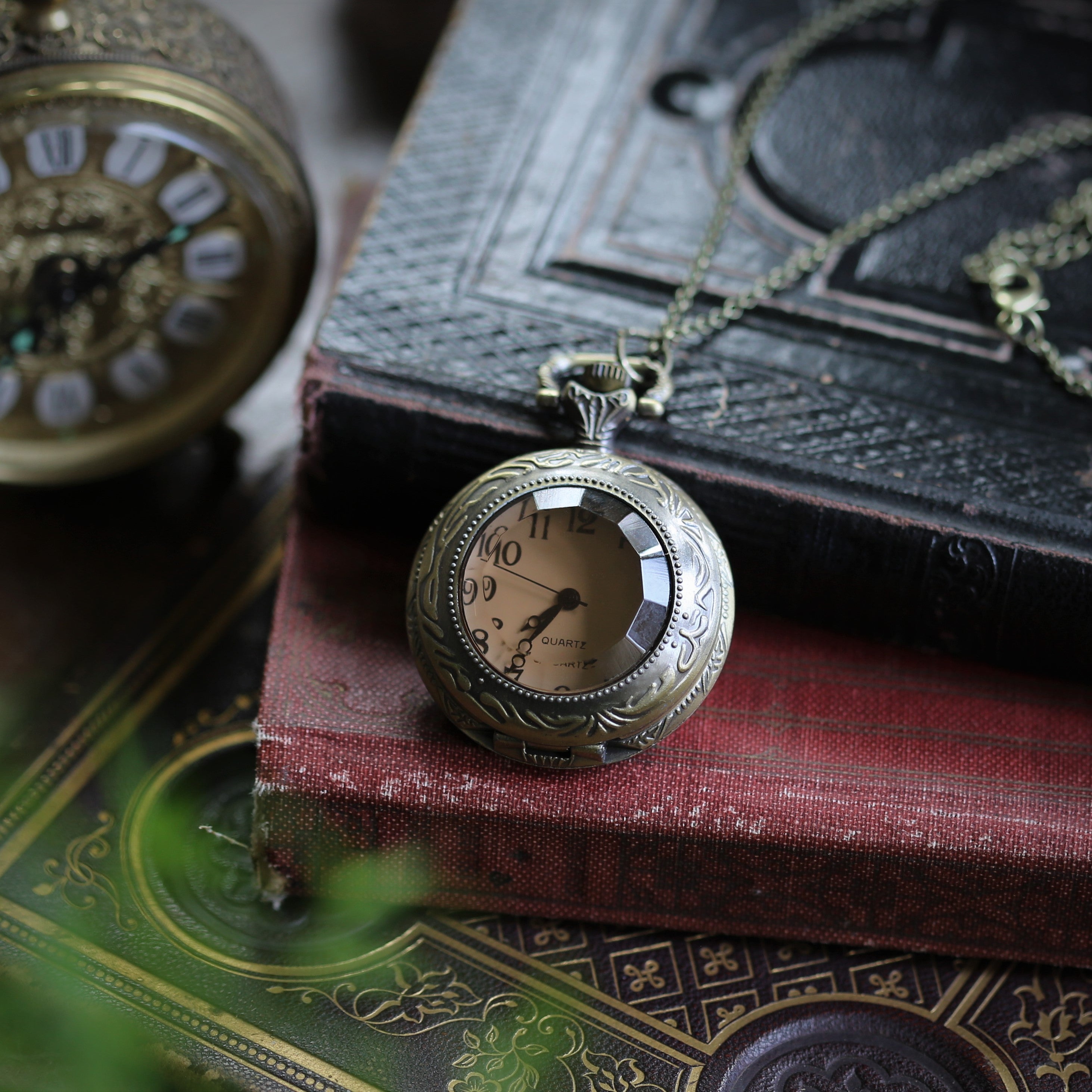 Glass Prism or Rhinestones Pocket Watch Necklace: Four styles