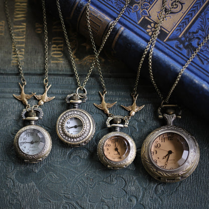 Glass Prism or Rhinestones Pocket Watch Necklaces