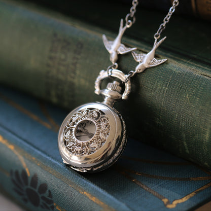 Silver Watch Necklace:  Three Styles, Bird's Nest, Lace Cuff, or Tendrils and Sunbeams