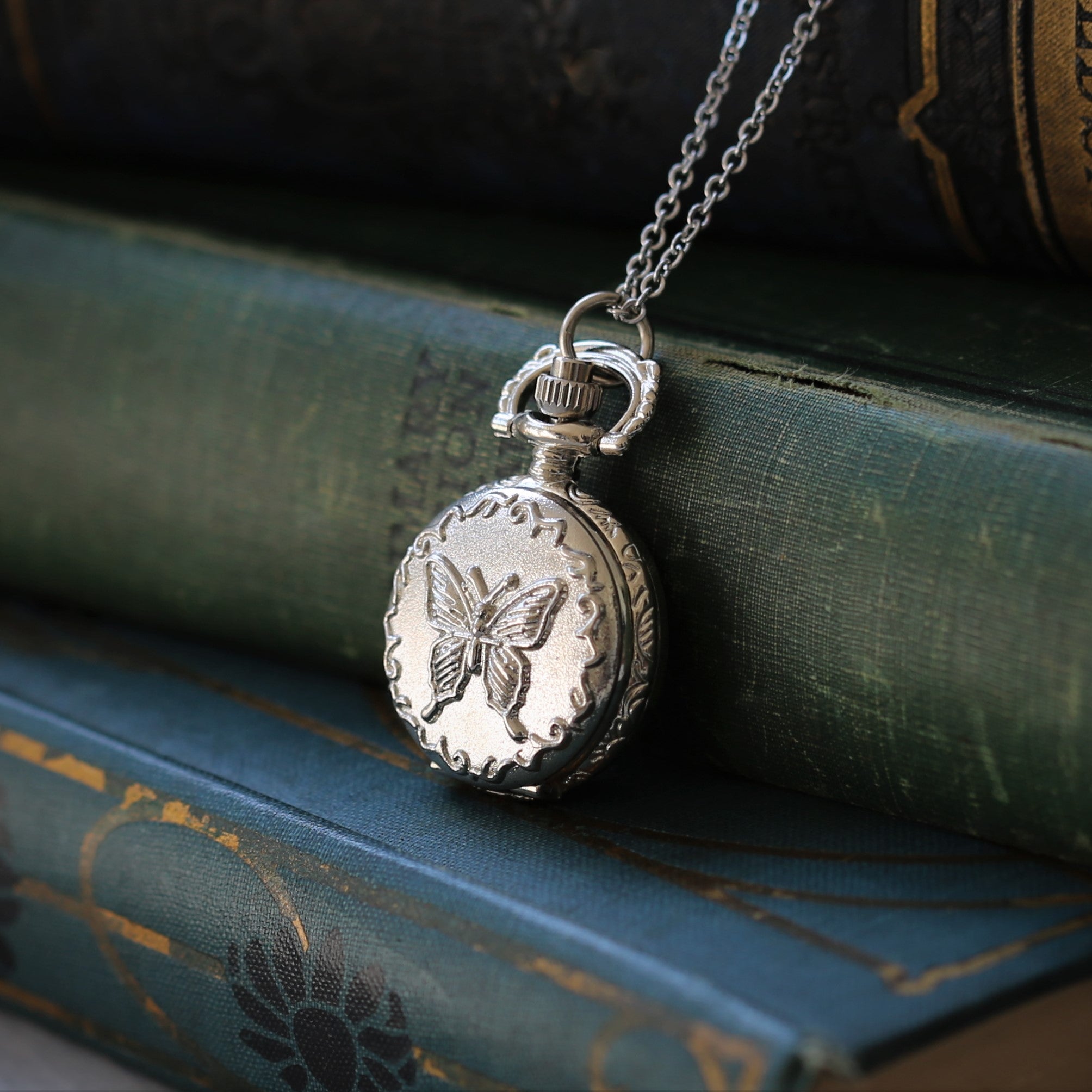 Small Silver Pocket Watch Necklace