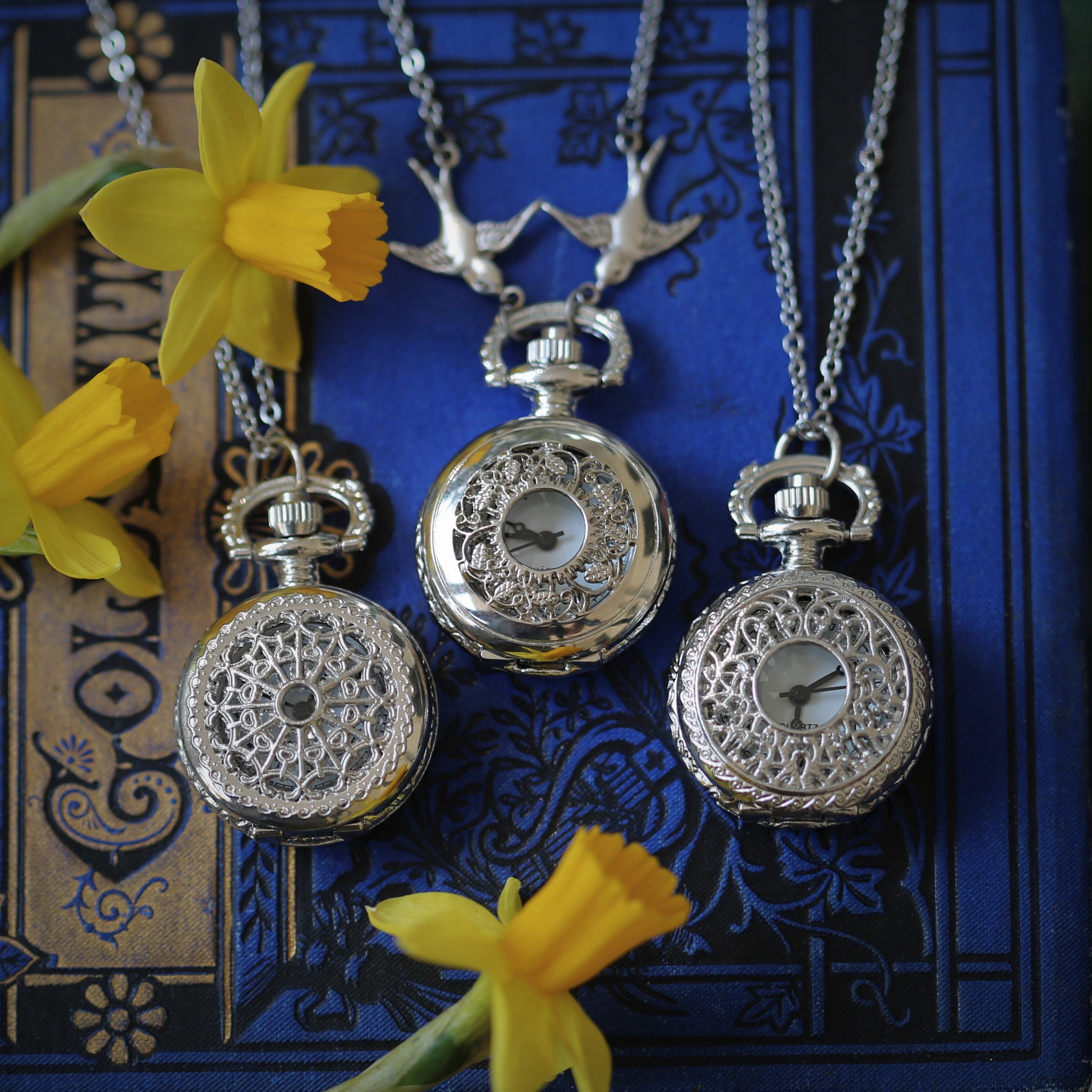 Small Pocket Watch Pendant Necklace in Silver:  Choose from Three Options