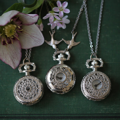 Small Pocket Watch Pendant Necklace in Silver:  Choose from Three Options