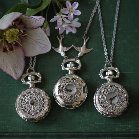 Silver Watch Necklace:  Three Styles, Bird's Nest, Lace Cuff, or Tendrils and Sunbeams