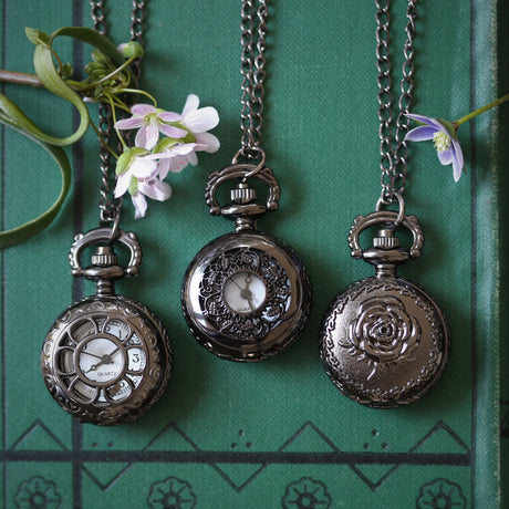 Gunmetal Battery Pocket Watch Necklace - Choose From Three Styles