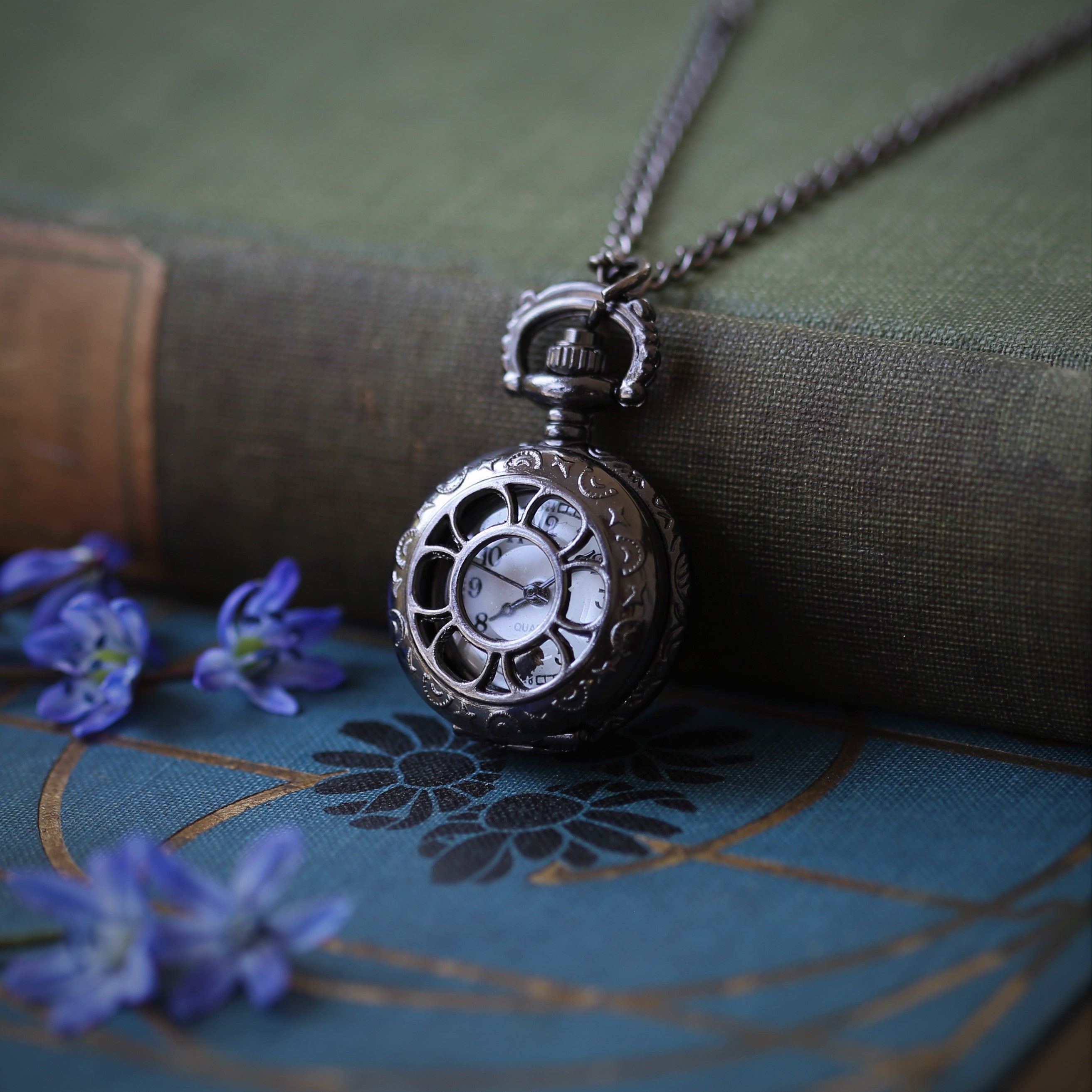 Gunmetal Battery Pocket Watch Necklace - Choose From Three Styles