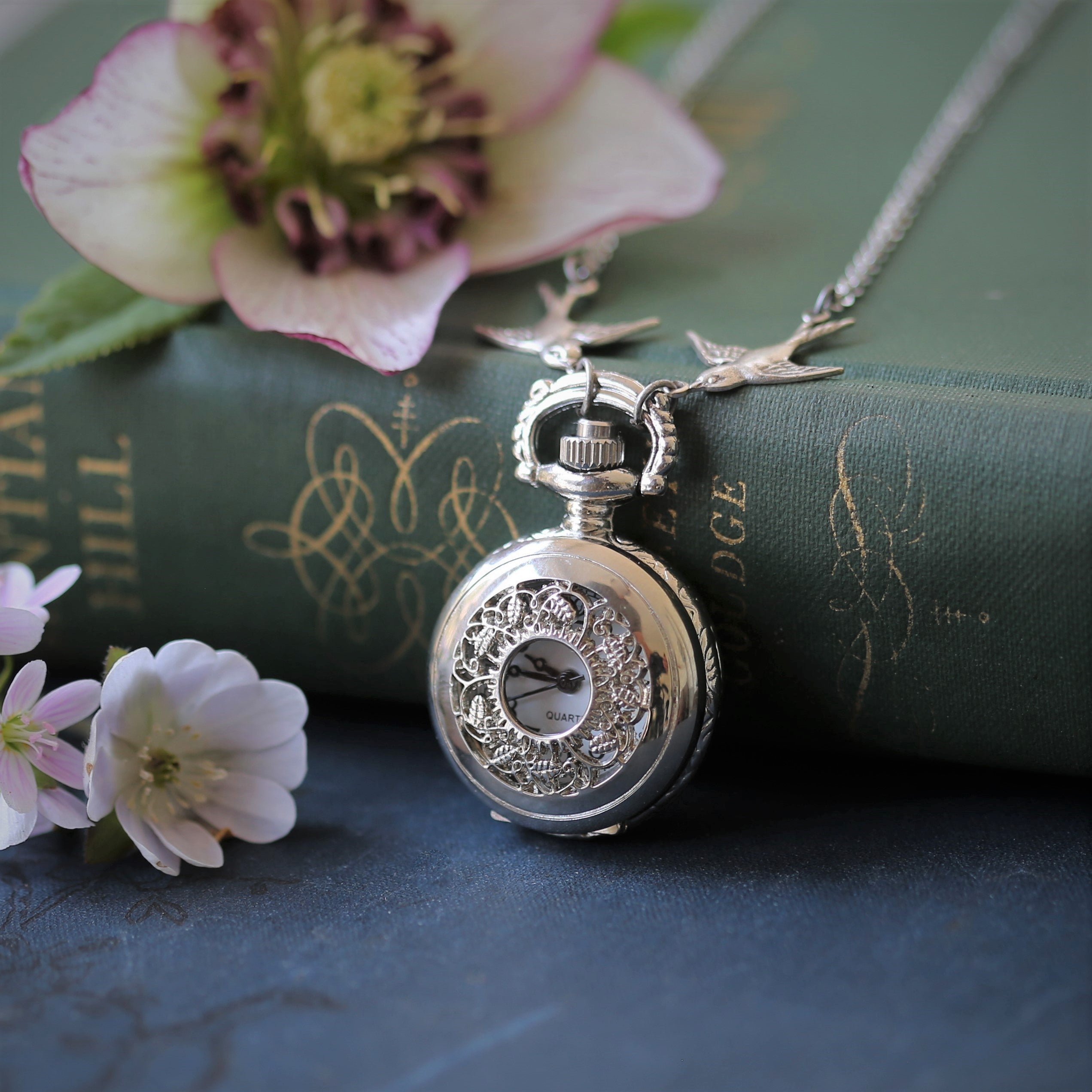 Small Pocket Watch Pendant Necklace in Silver:  Choose from Three Options