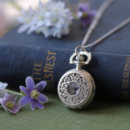 Silver Watch Necklace:  Three Styles, Bird's Nest, Lace Cuff, or Tendrils and Sunbeams