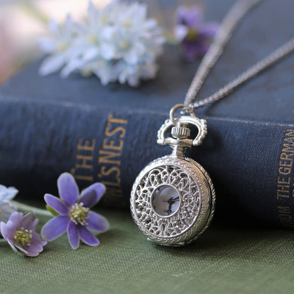 Silver Pocket Watch Necklace