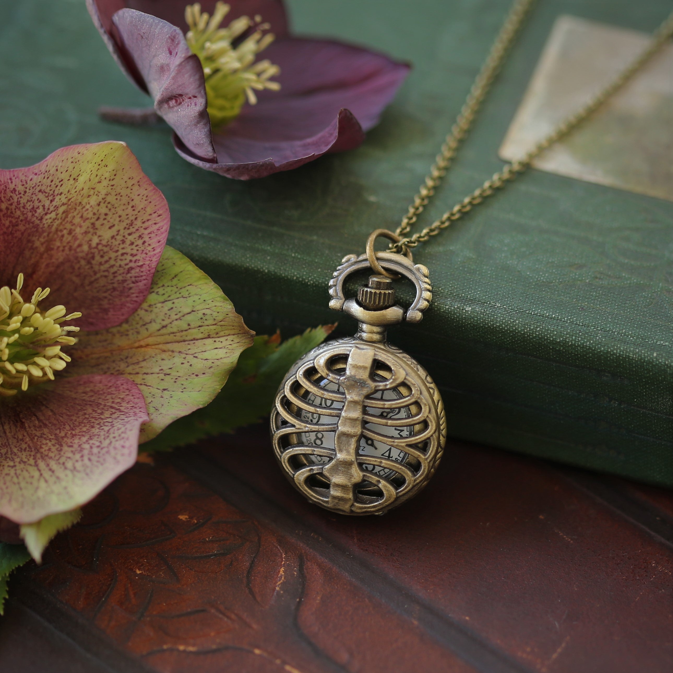 Heart, Crown, Ribcage or Rose Watch Necklace