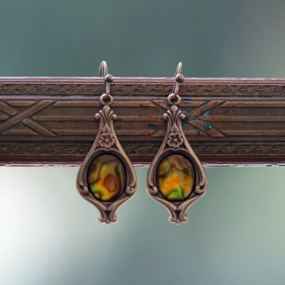 Black, Gray, Orange or Brown Semi-Precious Stone Vintage Style Drop Earrings