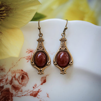 Black, Gray, Orange or Brown Semi-Precious Stone Vintage Style Drop Earrings