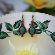 Semi-precious Stone Earrings on a Vintage Victorian Base in Antiqued Silver or Brass